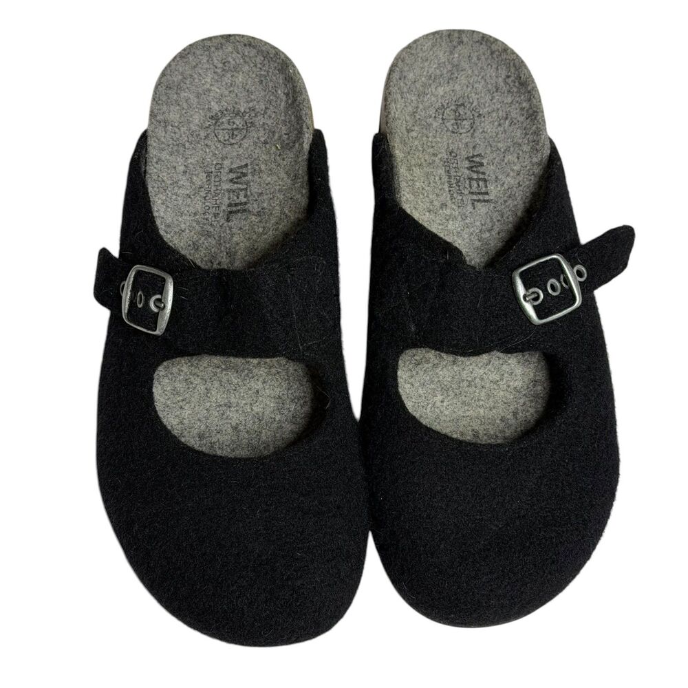 Dr Andrew Weil Orthaheel Clogs Mules Wool Buckle Women Black Gray 40 US 10